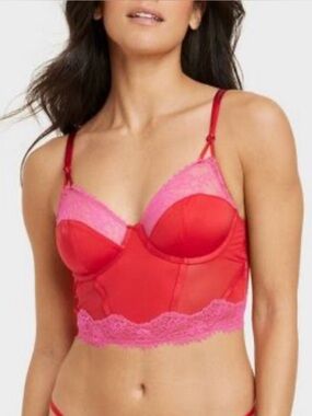 Auden Lace & Satin Lingerie Corset Long Line Underwire Bralette Women’s SZ SZ M